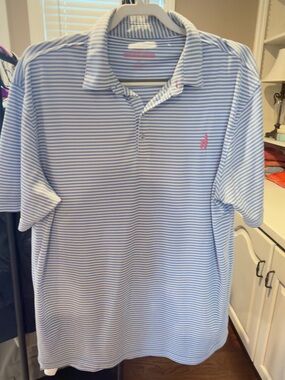 johnnie-O Blue and White Striped Polo